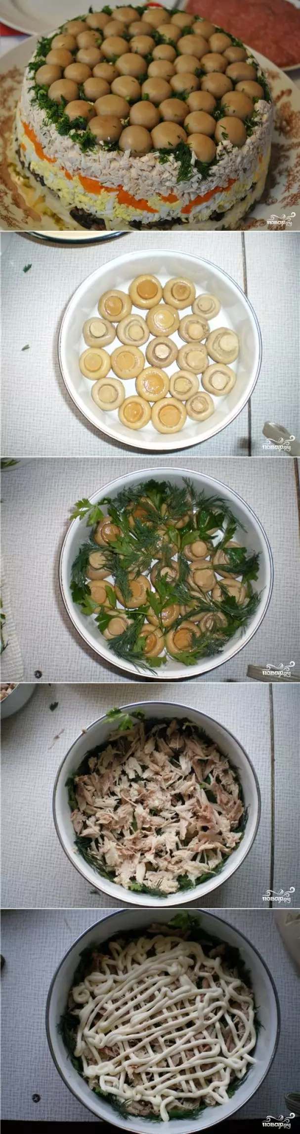 классический рецепт с фото: салат грибное лукошко с шампиньонами фото 1