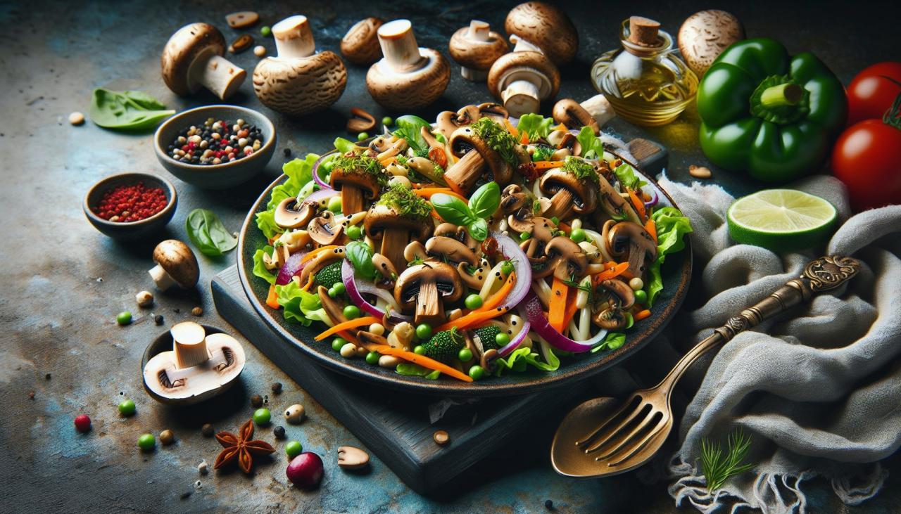 🍄 Зимние салаты с грибами: лучшие рецепты для закусок: 🥗 Салат с жареными грибами и свежими овощами