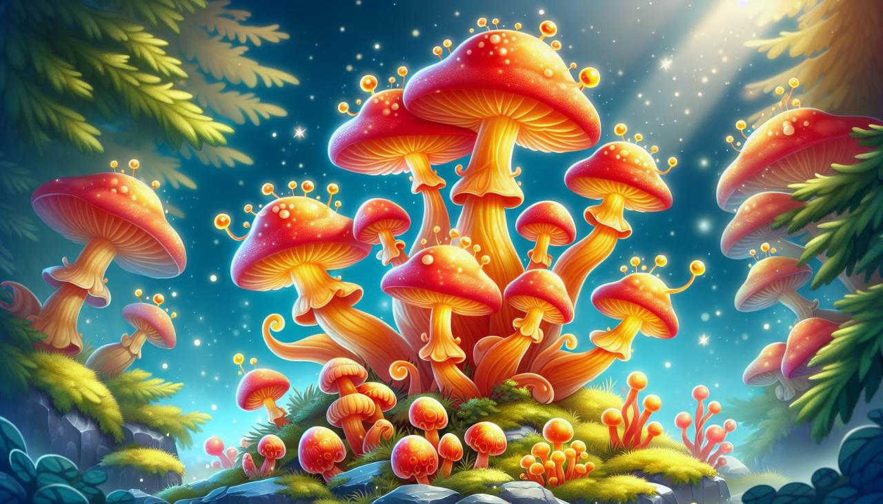 🍄 Калоцера клейкая: яркие грибы-кораллы из сказки: 🎨 Палитра природы: уникальные цвета и формы калоцеры клейкой