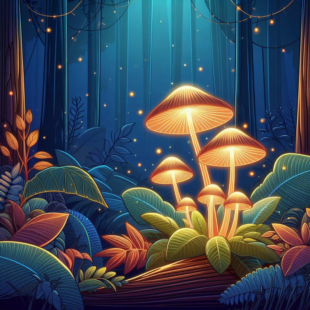 🌿 Мицена хлорофос: светящийся гриб в субтропических лесах: 🌳 Роль в экосистеме: взаимодействие с другими обитателями леса