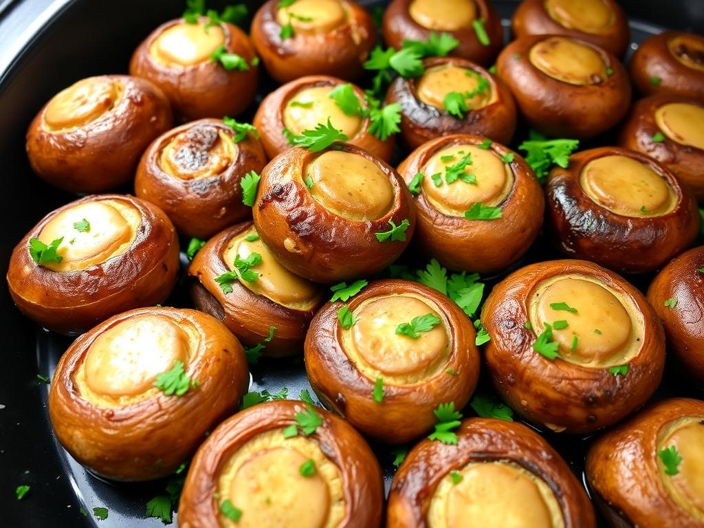 Setas asadas al horno con ajo y perejil. Presentación y servicio