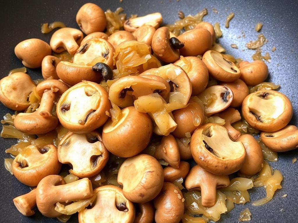 Setas para freír con cebolla caramelizada. Consejos rápidos en lista