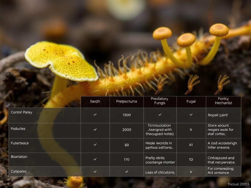 Hongos depredadores que cazan nematodos. Tabla comparativa de mecanismos de captura