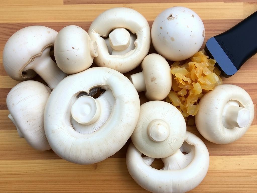 Setas para freír con cebolla caramelizada. Elegir las setas