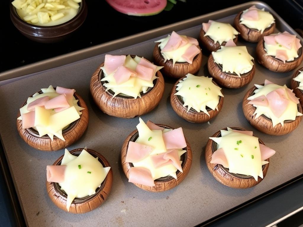 Setas rellenas de queso y jamón al horno. Preparación previa: limpieza y desmontaje