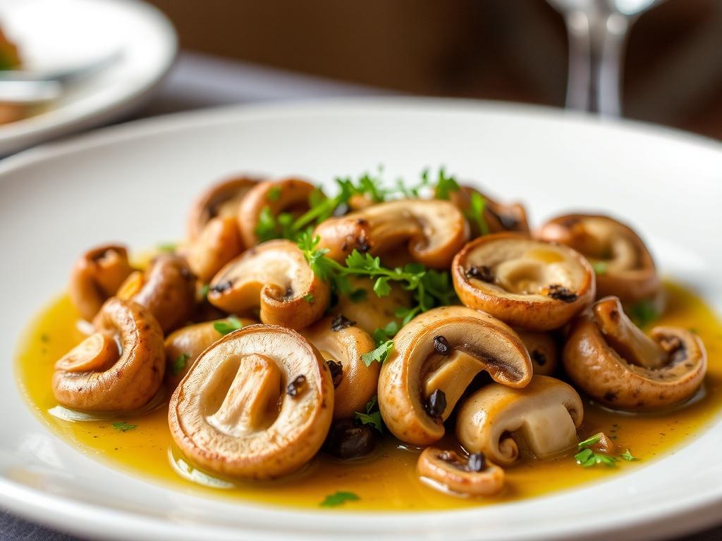 Setas en vinagreta para ensaladas gourmet. Presentación y montaje para platos elegantes