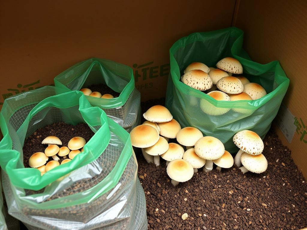 Cultivo de hongos en posos de café reciclados. Contenedores y montajes: bolsas, cajas y módulos