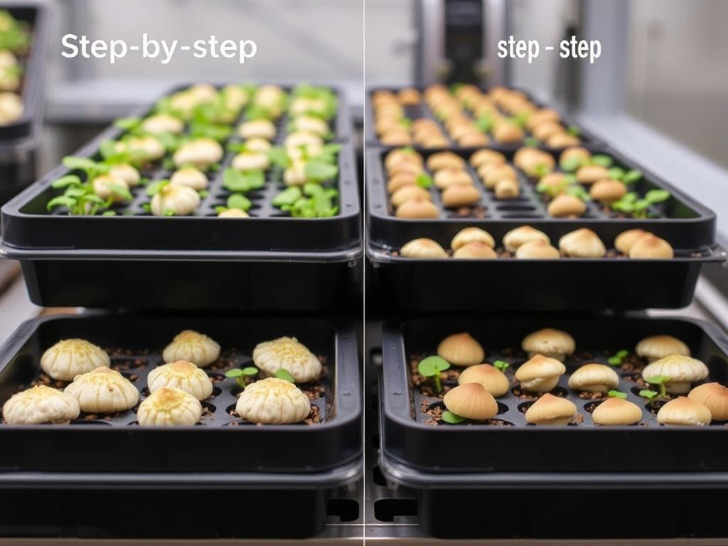 Cultivo de champiñones en bandejas paso a paso. Mantenimiento continuo y registro de resultados